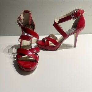Michael Kors Strappy Sandals Women's 9.5 Red Patent Leather High Heel Pumps